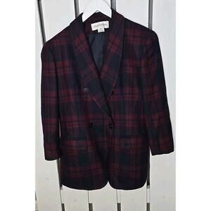 Jones‎ New York Women's 100% Wool Plaid Dark Academia Blazer Jacket Red Blue 10
